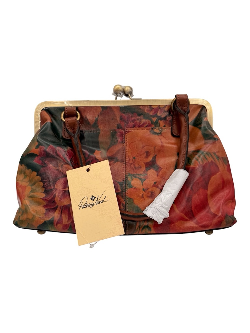 Patricia Nash Floral Frame Handbag in Brown and Red Multi